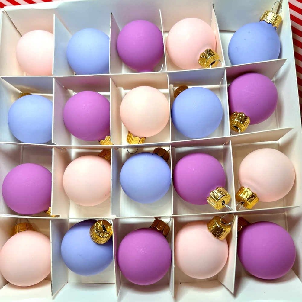 20 Christmas Polish Glass Ball Ornaments Sherbet Colors Pink Purple Lavender